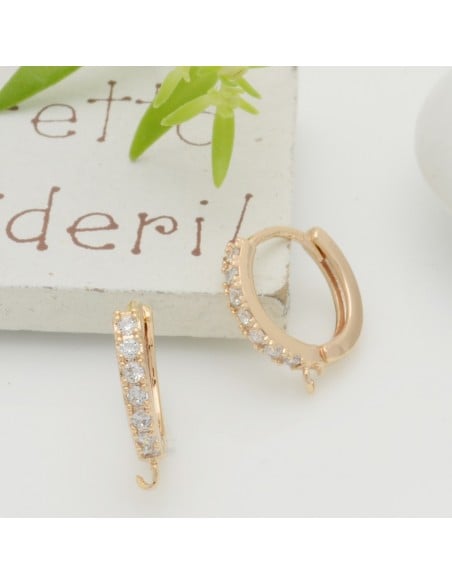 Orecchini cerchietti tondi in ottone oro chiaro con zirconi trasparenti 14mm 1 paio | GDO