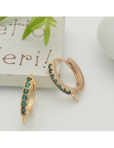 Orecchini cerchietti tondi in ottone oro chiaro con zirconi verdi 14mm 1 paio | GDO
