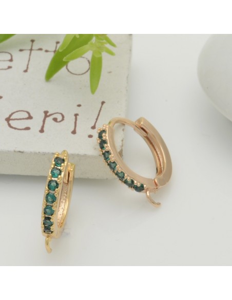 Orecchini cerchietti tondi in ottone oro chiaro con zirconi verdi 14mm 1 paio | GDO
