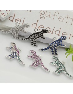 Ciondolo dinosauro in rame argento con zirconi 13x20 mm 1pz Gioie d'Oriente