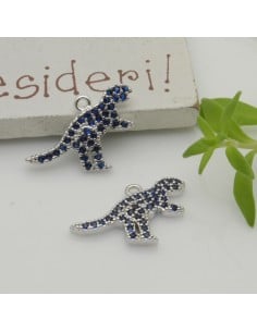Ciondolo dinosauro in rame argento con zirconi 13x20 mm 1pz Gioie d'Oriente 2