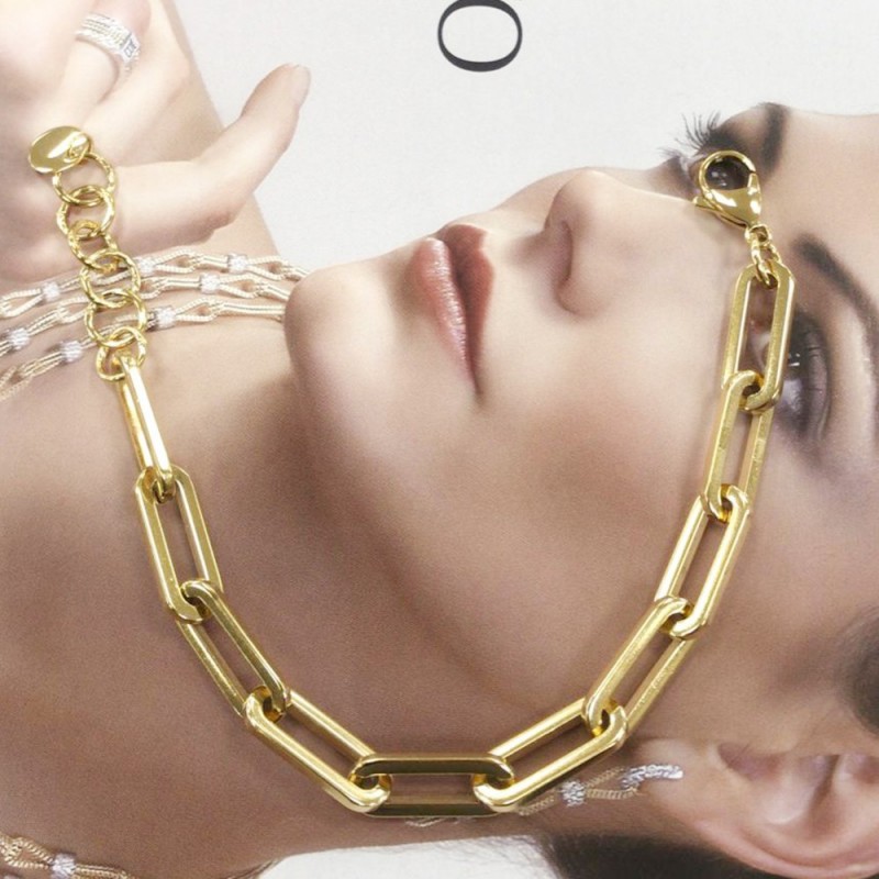 Collana e bracciale in acciaio oro con super maglia rettangolare lucido inossidabile