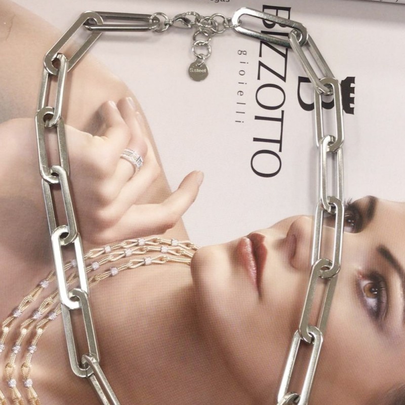 Collana e bracciale in acciaio argento con super maglia rettangolare lucido inossidabile