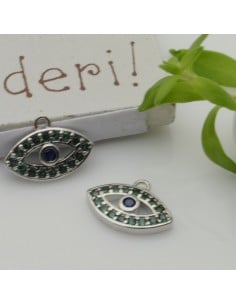 Ciondolo occhio greco in ottone argentato con zirconi 9x12,5 mm 1pz Gioie d'Oriente 2