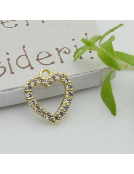 Ciondolo cuore vuoto in rame con zirconi 12x13 mm 1pz Gioie d'Oriente colore oro