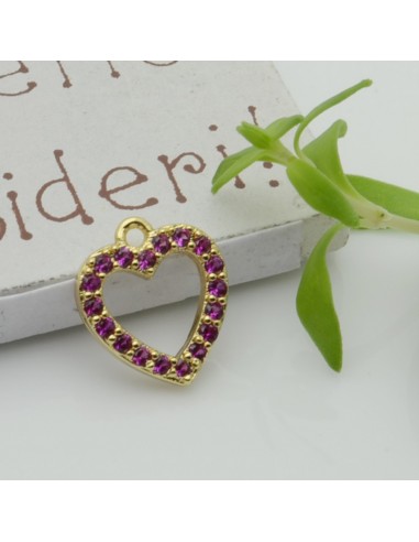 Ciondolo cuore vuoto in rame con zirconi 12x13 mm 1pz colori vari Gioie d'Oriente