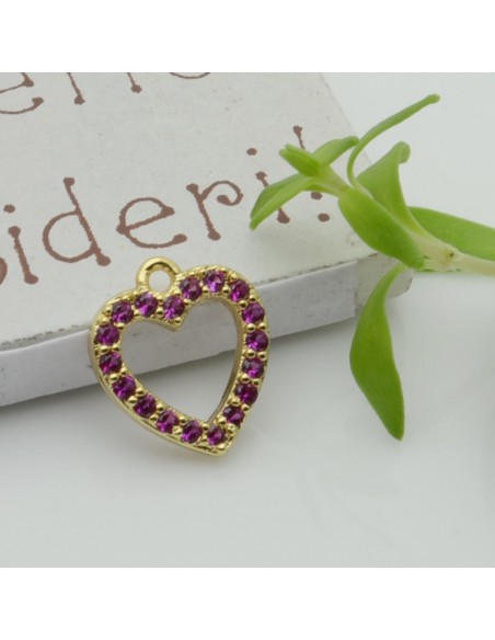 Ciondolo cuore vuoto in rame con zirconi 12x13 mm 1pz colori vari Gioie d'Oriente
