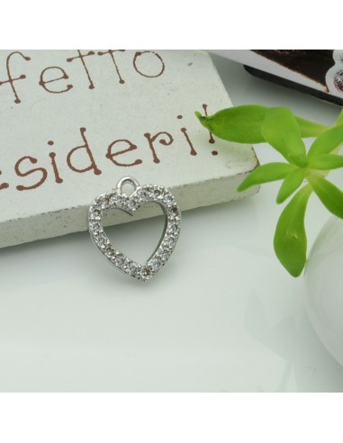 Ciondolo cuore vuoto in rame con zirconi 12x13 mm 1pz Gioie d'Oriente colore argento