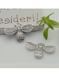 Ciondolo ape in ottone con strass e zircone 15x23 mm 1pz Gioie d'Oriente 2