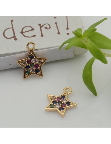Ciondolo stella in rame dorato con zirconi mix 8x10 mm 1pz Gioie d'Oriente