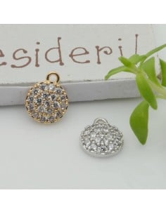Ciondolo tondo in ottone con strass 8,5x10,5 mm 1pz Gioie d'Oriente