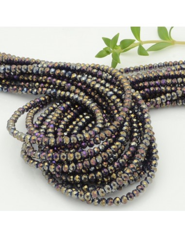 Filo di Mezzi Cristalli Metalic Viola Rondelle 2x3mm Sfaccettati Briolette 200pz GDO | Gioie d'Oriente