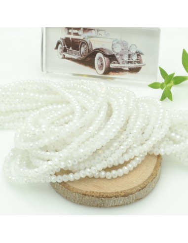Filo di Mezzi Cristalli Bianco Rondelle 2x3mm Sfaccettati Briolette 200pz GDO | Gioie d'Oriente
