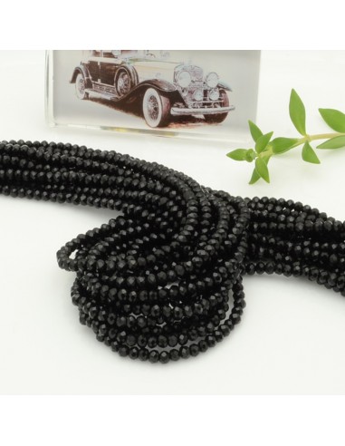 Filo di Mezzi Cristalli Nero Rondelle 2x3mm Sfaccettati Briolette 200pz GDO | Gioie d'Oriente
