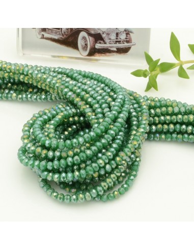 Filo di Mezzi Cristalli Verde AB Rondelle 2x3mm Sfaccettati Briolette 200pz GDO | Gioie d'Oriente