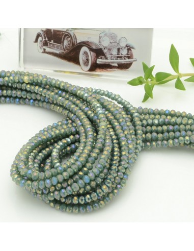 Filo di Mezzi Cristalli Verde AB Rondelle 2x3mm Sfaccettati Briolette 200pz GDO | Gioie d'Oriente