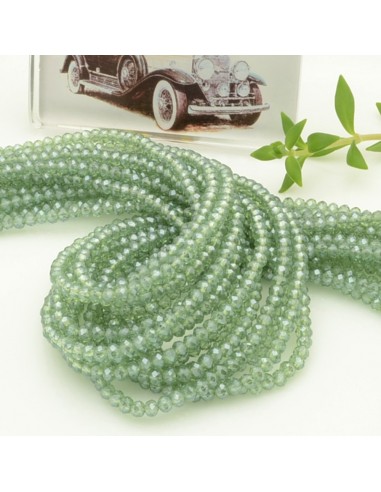 Filo di Mezzi Cristalli Verde Marino Trasparente Rondelle 2x3mm Sfaccettati Briolette 200pz GDO | Gioie d'Oriente