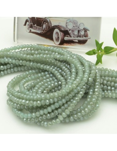 Filo di Mezzi Cristalli Celadon Scuro Rondelle 2x3mm Sfaccettati Briolette 200pz GDO | Gioie d'Oriente