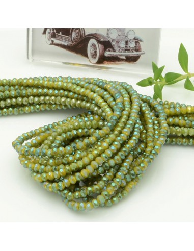 Filo di Mezzi Cristalli Verde Olivastro Rondelle 2x3mm Sfaccettati Briolette 200pz GDO | Gioie d'Oriente