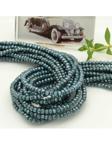 Filo di Mezzi Cristalli Verde Petrolio Rondelle 2x3mm Sfaccettati Briolette 200pz GDO | Gioie d'Oriente