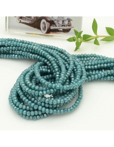 Filo di Mezzi Cristalli Verde Tiffany Scuro Rondelle 2x3mm Sfaccettati Briolette 200pz GDO | Gioie d'Oriente