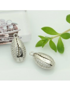 Ciondolo conchiglia in ottone argento rodio con zirconi 10x18 mm 1pz Gioie d'Oriente 2
