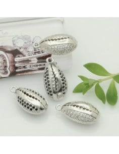 Ciondolo conchiglia in ottone argento rodio con zirconi 10x18 mm 1pz Gioie d'Oriente