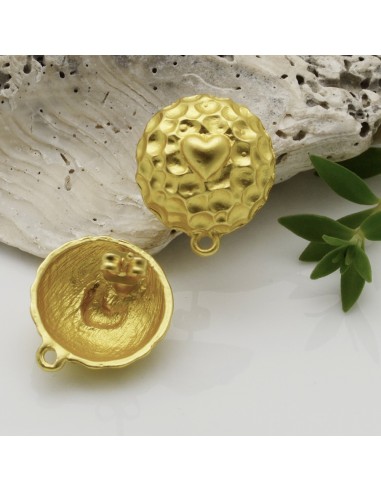 Base orecchini in zama semicerchi martellati con cuore 16x18mm 1paio