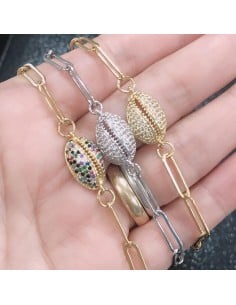 bracciale conchiglia zircone catena in acciaio maglia rettangolare