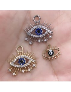 Ciondolo occhio in ottone con zirconi o smalto 1pz colori vari Gioie d'Oriente