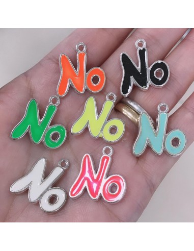 ciondolo con scritta NO base argento smaltati  20 x 23 mm colori estivi per bracciale le tue creazione