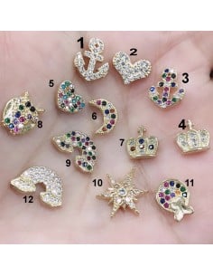 Ciondoli da incollare ottone oro con strass forme assortite 1pz Gioie d'Oriente