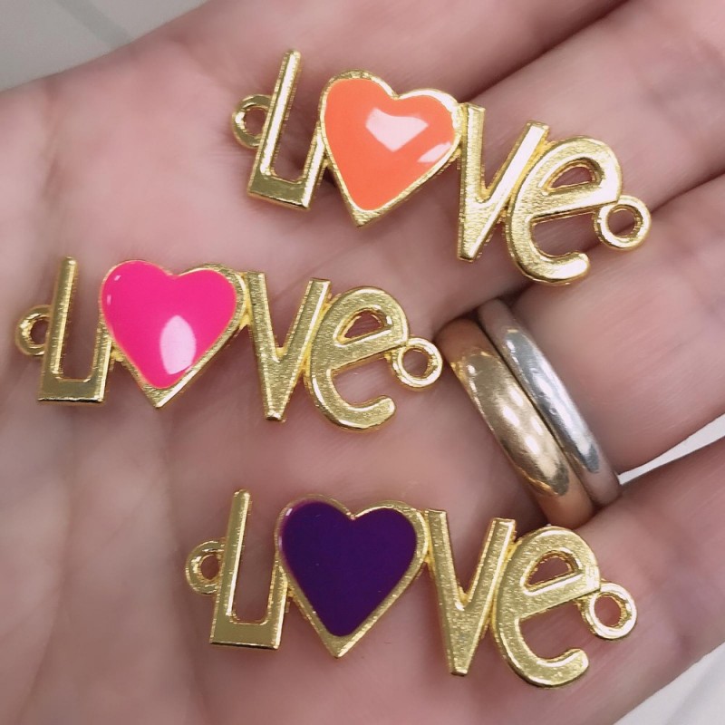 Connettore smaltato Love metallo zamak oro 13x36 mm 1pz colori vari Gioie d'Oriente