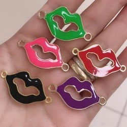 Connettore smaltato bocca metallo zamak oro 19x36 mm 1pz colori vari Gioie d'Oriente