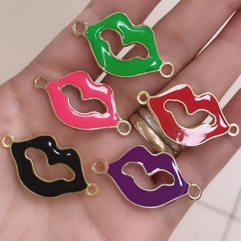 Connettore smaltato bocca metallo zamak oro 19x36 mm 1pz colori vari Gioie d'Oriente