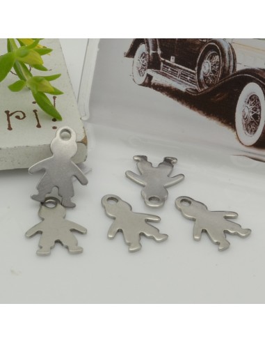 4 pz ciondolo in acciaio inox bimbo inossidabile liscio con  10 x 14 mm per le tue creazioni