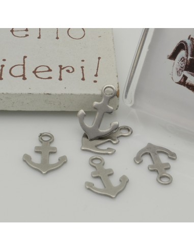 ciondoli piccoli a forma di ancora, acciaio inox liscio, 9x12mm, confezione da 4 pezzi, marchio Gioie d'Oriente
