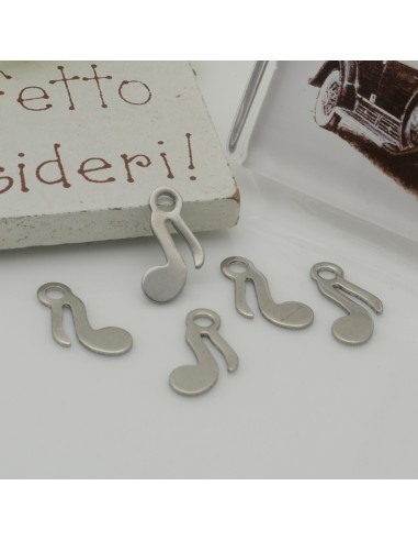 4 pz ciondolo di nota musicale singola in acciaio inossidabile liscio con  7.5 x 14 mm per le tue creazioni