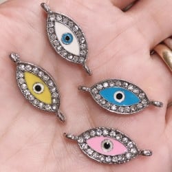 Connettore smaltato occhio con strass metallo zamak argento 10x27 mm 1pz colori vari Gioie d'Oriente