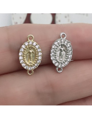 Connettore per rosario a forma di Madonnina con zircone in ottone Zirconi 9 x 15 mm 1 pz per tue creazione