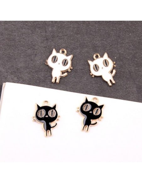 Ciondoli Charms forma gatto smaltato 15 x 19 mm 2 pz col varia per fai da te