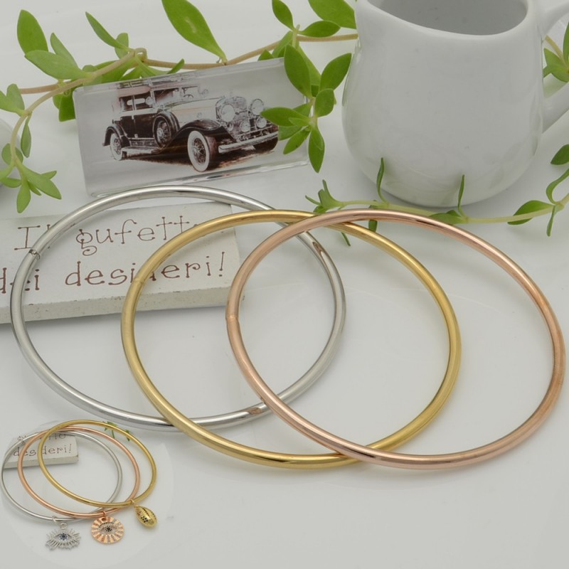 Bracciale rigido chiusura filo rotonda 3 mm  in acciaio Inossidabile diametro 70 mm fai da te