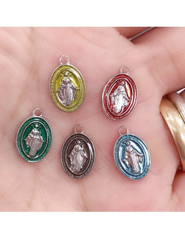 ciondolo madonnina SMALTATO in acciaio 9 x 14 mm  base argento inossidabile per fai da te le tue creazioni