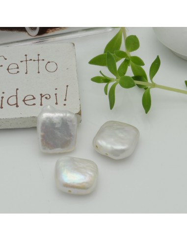 1 pz perle di fiume sfuse quadrato foro sul lato irregolare piatta col bianco 15.50 mm per tue creazioni