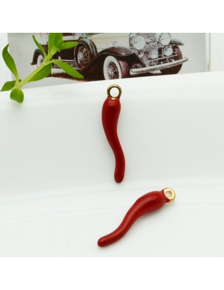 ciondoli peperoncino smalto 5 x 26 mm base anellini oro foro 2 mm 1pz  per orecchini bracciale collana