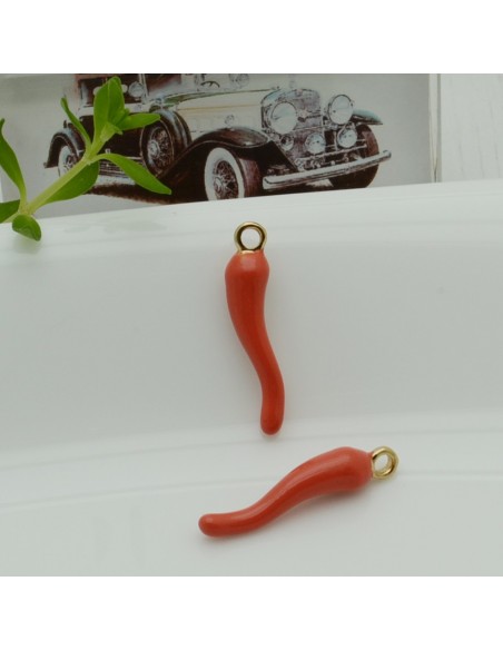 ciondoli peperoncino smalto 5 x 26 mm base anellini oro foro 2 mm 1pz  per orecchini bracciale collana