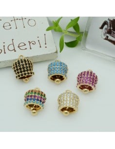 Ciondolo campanella in rame oro con strass 10x14 mm 1pz Gioie d'Oriente