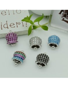 Ciondolo campanella in rame argento con strass 10x14 mm 1pz Gioie d'Oriente