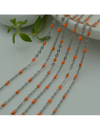 Catena in acciaio con palline smaltate colore arancione base argento 1mt | GDO