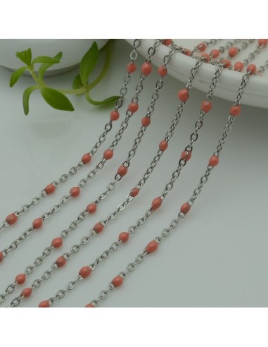 Catena in acciaio con palline smaltate colore salmone base argento 1mt | GDO